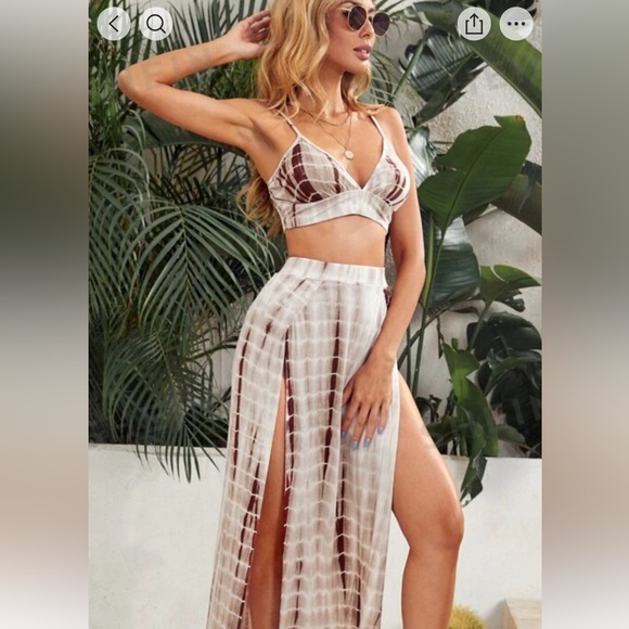 VCAY Tie Dye Bralette Top & Double Slit Skirt Set - Picture 1 of 2